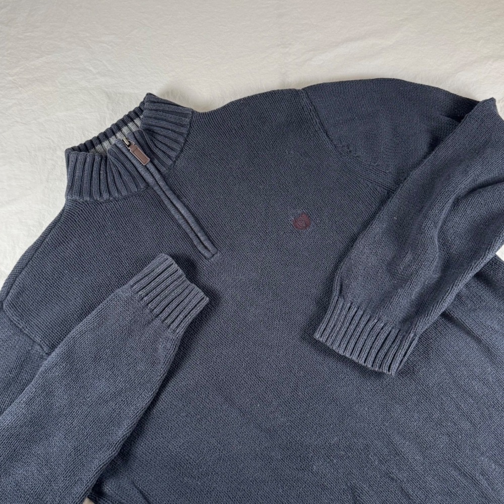 Chaps Men's Size XL Navy Blue Quarter Zip Sweater 100% Cotton Knit